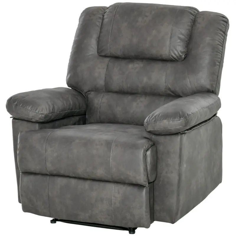 HOMCOM Manual Recliner Chair Overstuffed Single Sofa with Wide Cushioned Seat, Flip-Up Storage Armrests, 2 Cup Holders and Oversized Headrest, Grey