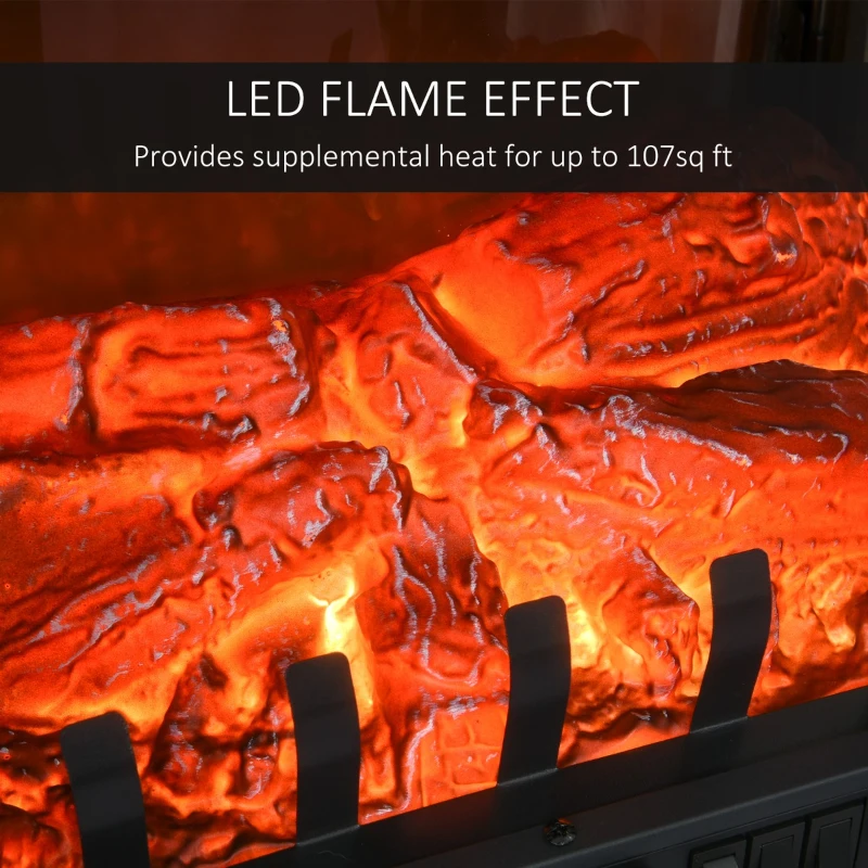 HOMCOM 23" Electric Fireplace Heater, Fire Place Stove with Realistic LED Flames and Logs and Overheating Protection, 750W/1500W, Black