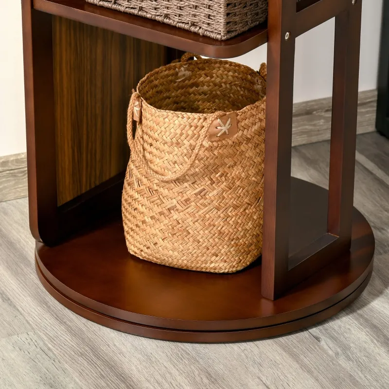 HOMCOM Full Length Glass Mirror with Hidden Jewelry Cabinet and Pine Wood Clothing Rack, Coffee Brown