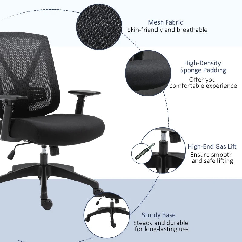 Vinsetto Ergonomic Mesh Office Chair with Lumbar Back Support, Swivel Rocking Computer Chair with Adjustable Height and Armrests for Home Office, Black