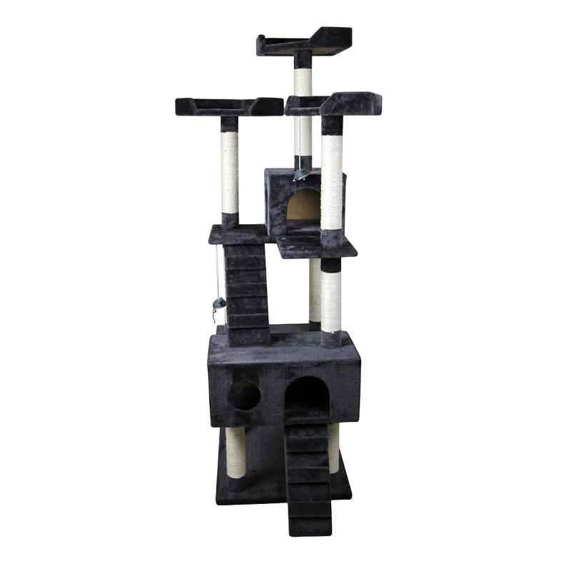 Pawhut 91" Cat Tree with Scratching Post Activity Centre Tower Climbing Grey