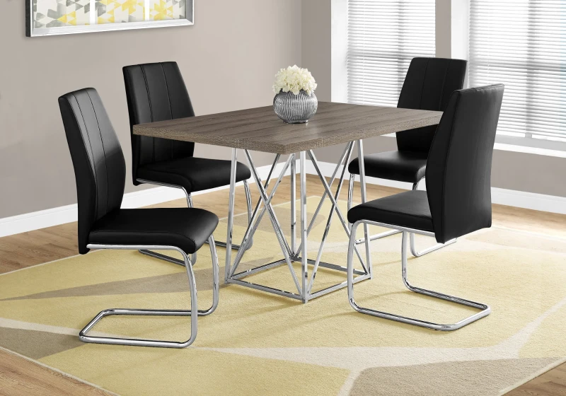 Monarch 48" x 36" Rectangular Wood Top Chrome Metal Base Modern Dining Table - Dark Taupe