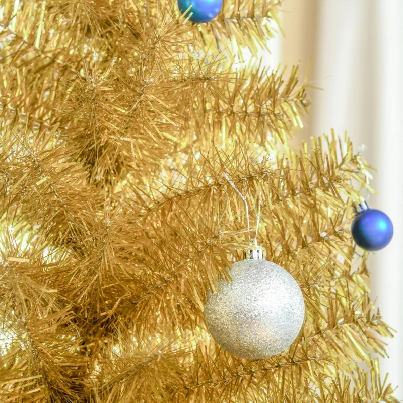 HOMCOM 6' Tall Unlit Full Fir Artificial Christmas Tree with Realistic Branches, and 1000 Tips, Gold