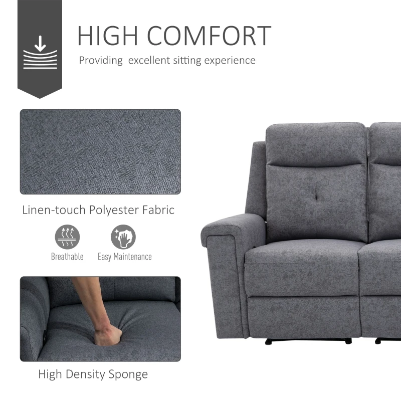 HOMCOM Modern L-Shaped Sectional with Chaise, 3 Seater Manual Recliner with Ottoman, Storage Console, Cup Holders, USB Charging, Gray