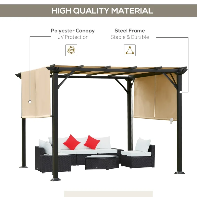 Outsunny 10' x 10' Outdoor Patio Gazebo Pergola with Retractable Canopy Roof, Steel Frame with Stakes & Unique Design(m-4)
