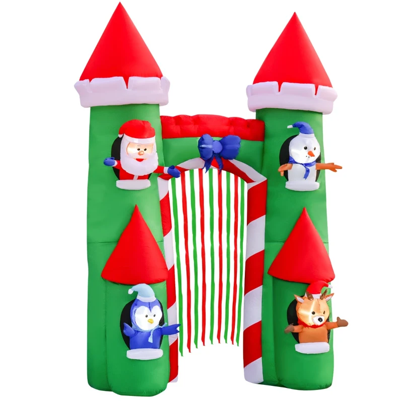 HOMCOM 11 ft LED Lit Inflatable Christmas Arch, Outdoor Holiday Light Yard Display with Santa Claus, Snowman, Reindeer, Gingerbread Man and Penguin