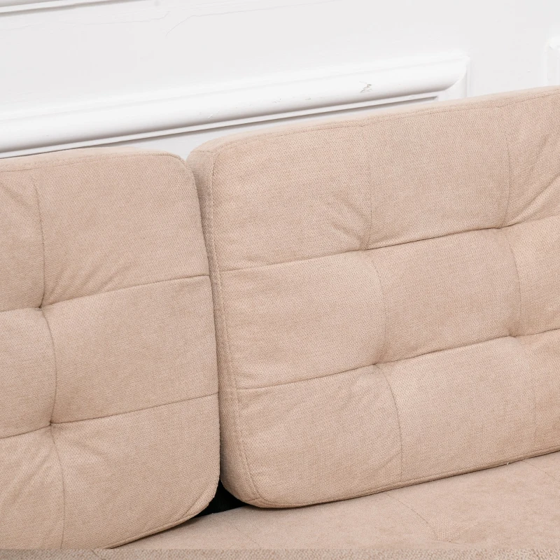 HOMCOM Modern 2-Seater Loveseat Button-Tufted Fabric Couch with Storage Chest, Cushions and Rubberwood Legs for Living Room, Light Brown