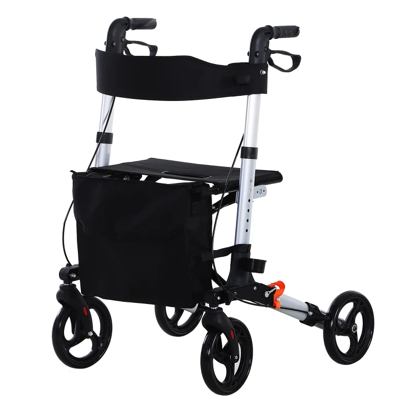 HOMCOM Rollator Walker 1-Step Open with Seat  Storage  Wheelchair