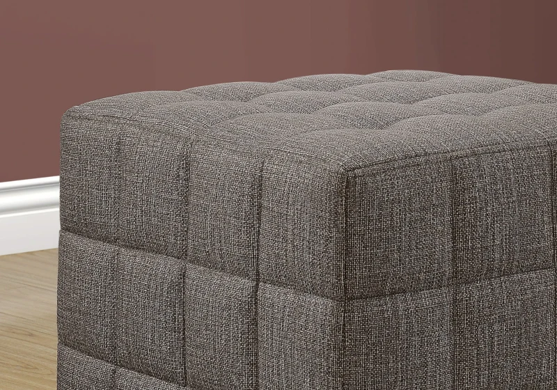 Monarch Padded Linen-Look Tufted Cube Ottoman - Light Brown