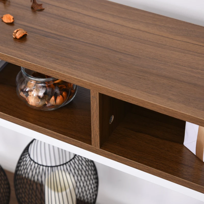 HOMCOM Industrial Style Entryway Console Table Desk with Shelf for Living Room, or Bedroom, Walnut Wood Grain and White