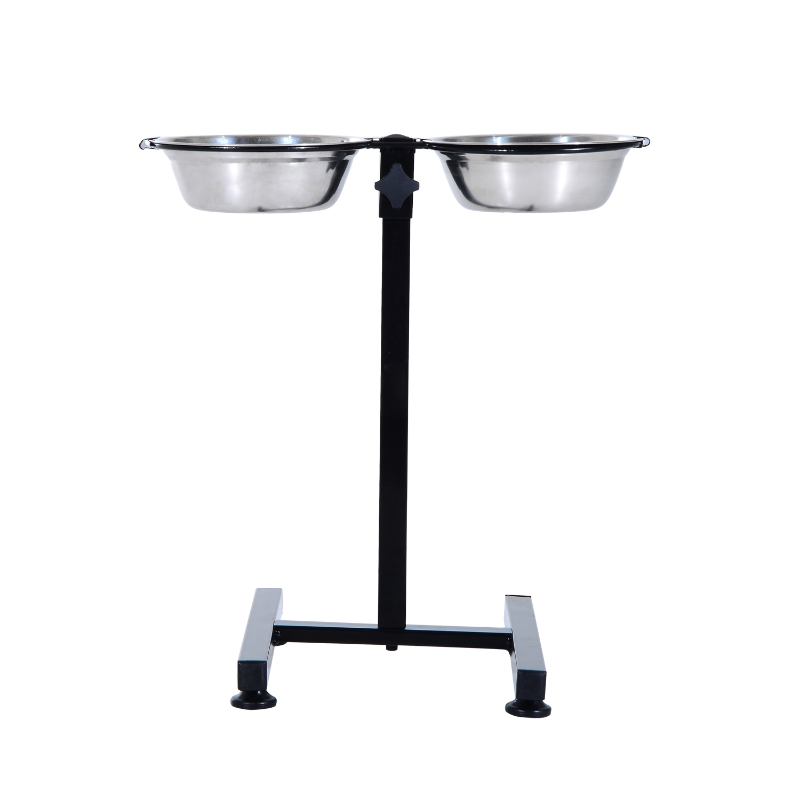 PawHut 24" Stainless Steel Adjustable Height Elevated Double Diner Dog Bowls - Silver/Black