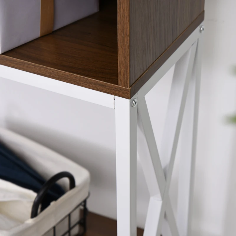 HOMCOM Industrial Style Entryway Console Table Desk with Shelf for Living Room, or Bedroom, Walnut Wood Grain and White