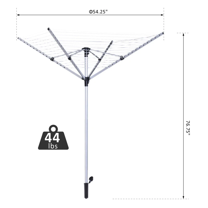 HOMCOM 164ft 15-line Rotary Outdoor Umbrella Drying Rack Aluminum Post