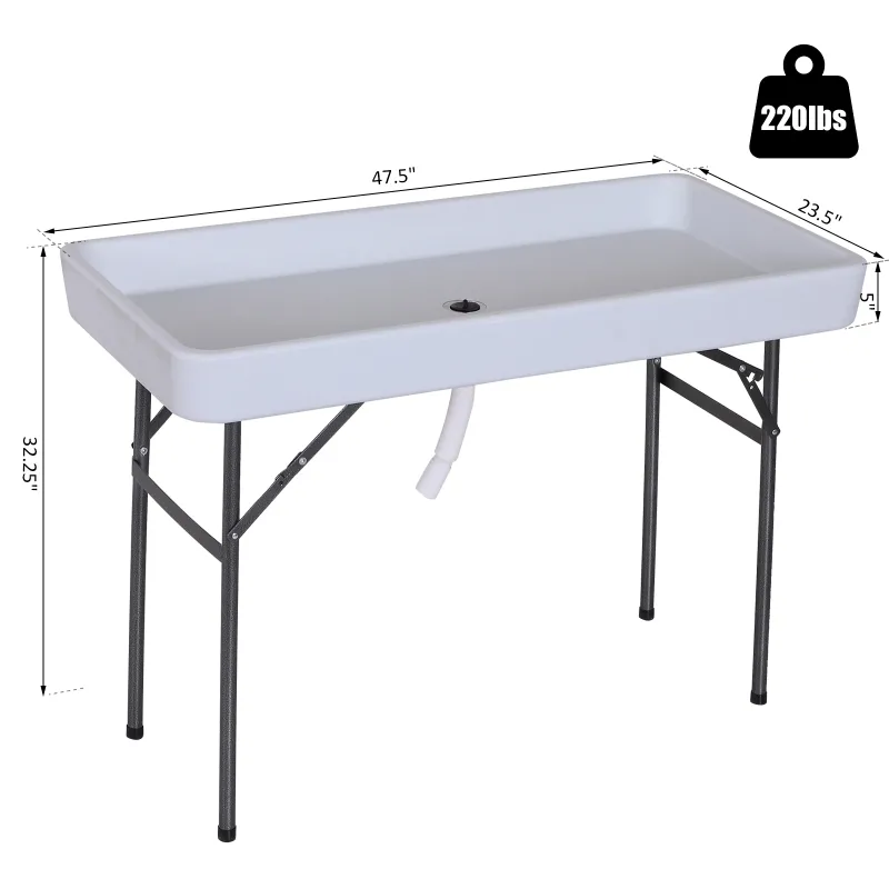 Outsunny 48" Folding Table with Sink Fish Fillet Camping Picnic Outdoor Gardening Table