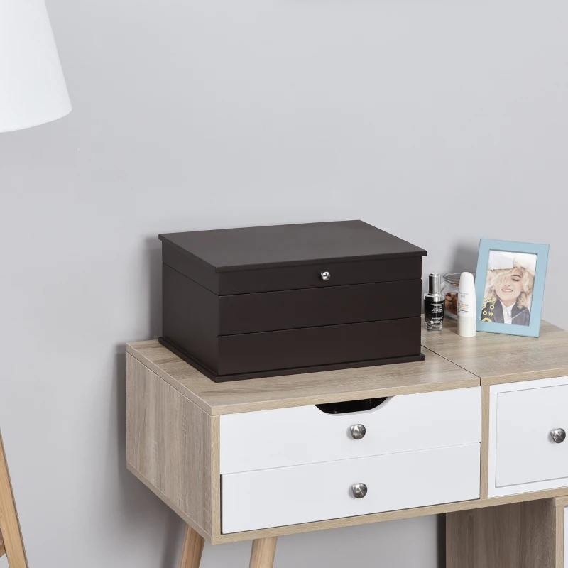 HOMCOM 3-Tier Jewelry Box Organizer with Glass Mirror and 6 Slots for Beauty Accessories, Costume Jewelry - Walnut