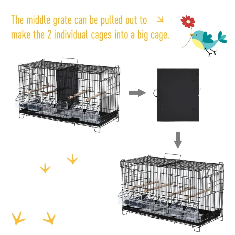 PawHut 23.5" x 11.75" x 13.9" Caged Bird Feeder Home with 4 Easy Access Doors, 6 Food Boxes, & 4 Relaxing Perch Poles