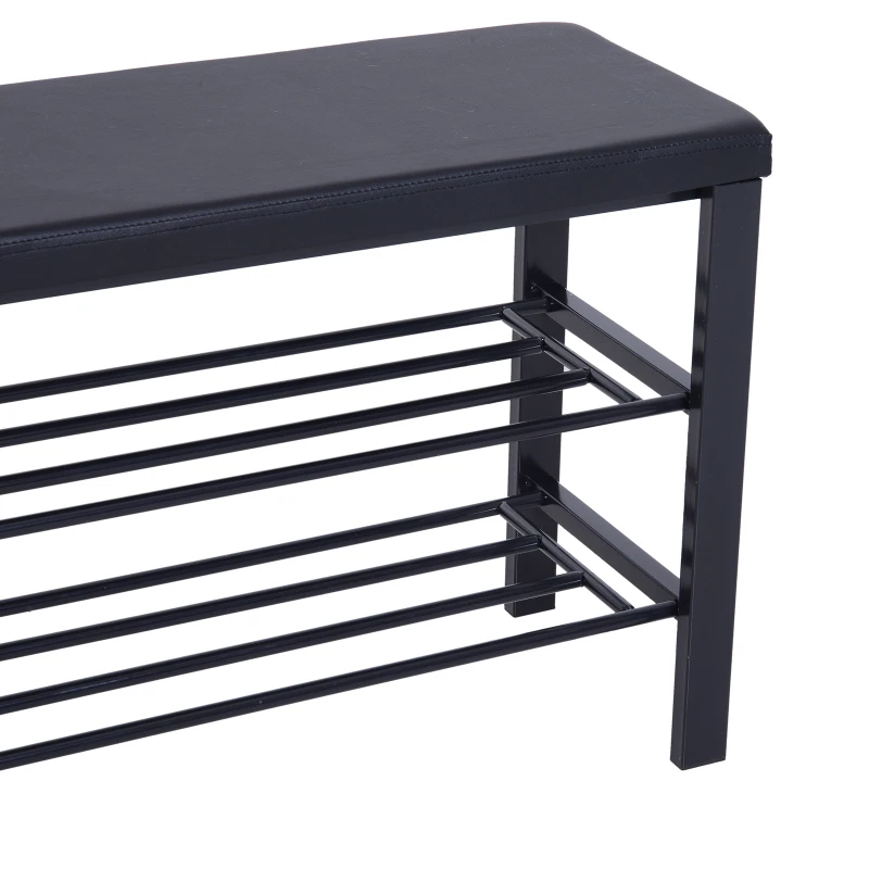 HOMCOM Hallway Shoe Bench with 2 Tier Shoe Rack Holder Entryway Shoe Storage Shelf Unit with Padded Seat Black