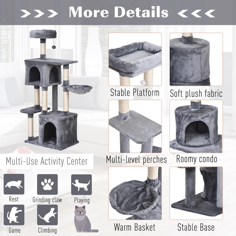 PawHut 43"H Nest Level Cat Tree Scratcher Kitty Condo