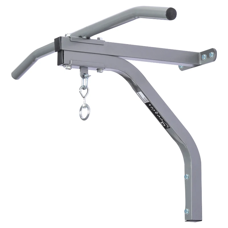 Soozier 2 in 1 Heavy-duty Wall Mounted Pull Up Bar with Punching Bag Hanger Boxing Training Hook Strength Training Machine Grey
