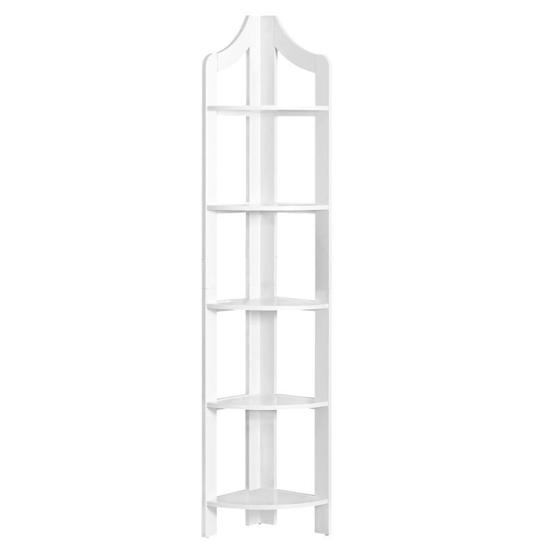 Monarch 72" Wood Grain-Look 5-Tier Corner Accent Display Bookcase - White Finish
