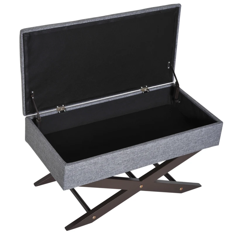 HOMCOM 32" Tufted Upholstered Storage Ottoman Bench X Leg Bed Bench with Organizer Padded Piano Keyboard Seat Grey