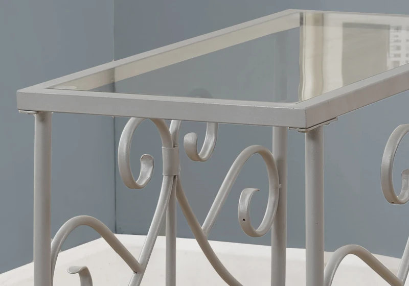 Monarch 22" Traditional Metal Scroll Design Tempered Glass 2-Tier Shelf Accent Side End Table - Silver Finish