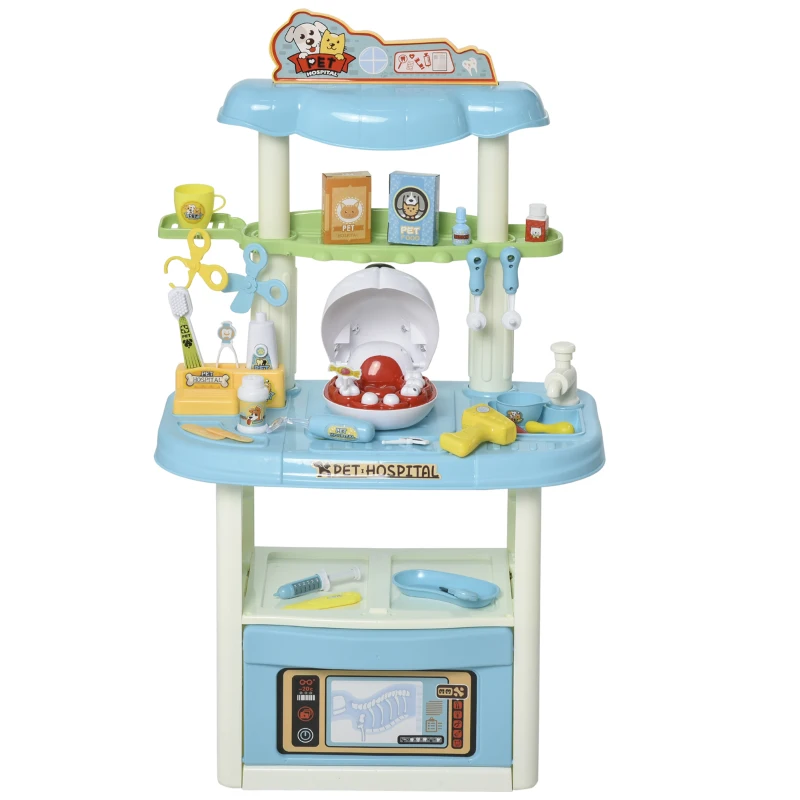 Qaba 43 PCS Pet Vet Dentist Playset Kids Medical Toy Set Doctor Kit Pretend Play