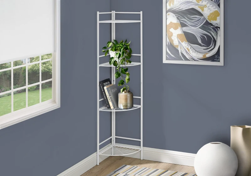 Monarch 58" H Modern 4-Tier Metal Corner Etagere Bookcase - White