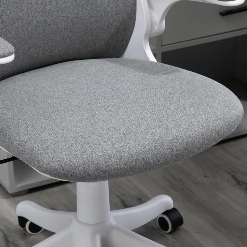 Vinsetto Linen-Touch Fabric Office Desk Chair Swivel Task Chair with Adjustable Lumbar Support, Height and Flip-up Padded Arms, Grey