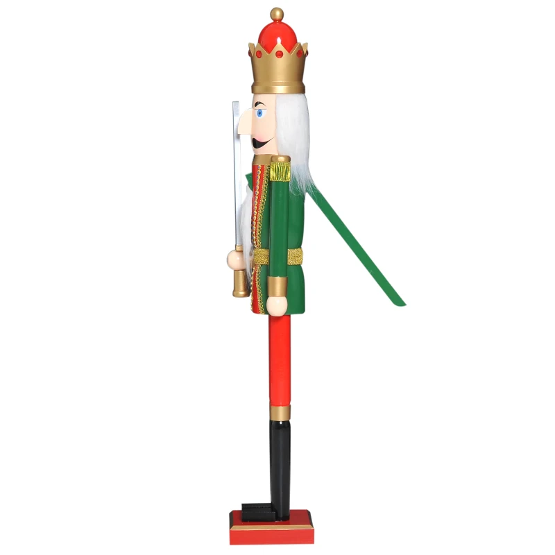 Open Box HOMCOM 42" Wooden Traditional Nutcracker King Figure with Sword - Red and Green