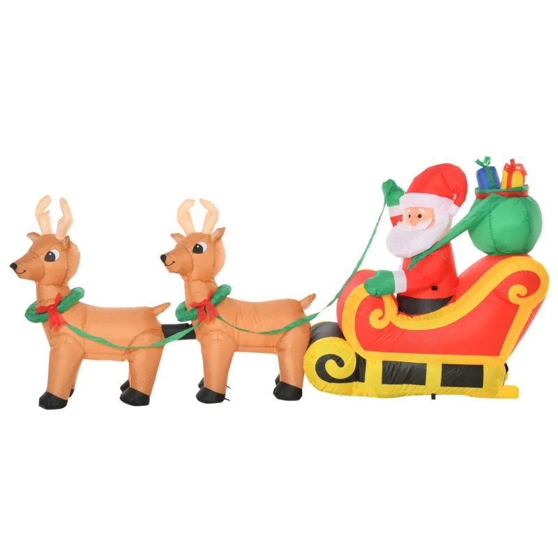 HOMCOM 8ft Long Christmas Inflatable Santa Claus with Sleigh and Reindeer, Outdoor Blow-Up Yard Decoration with LED Lights Display