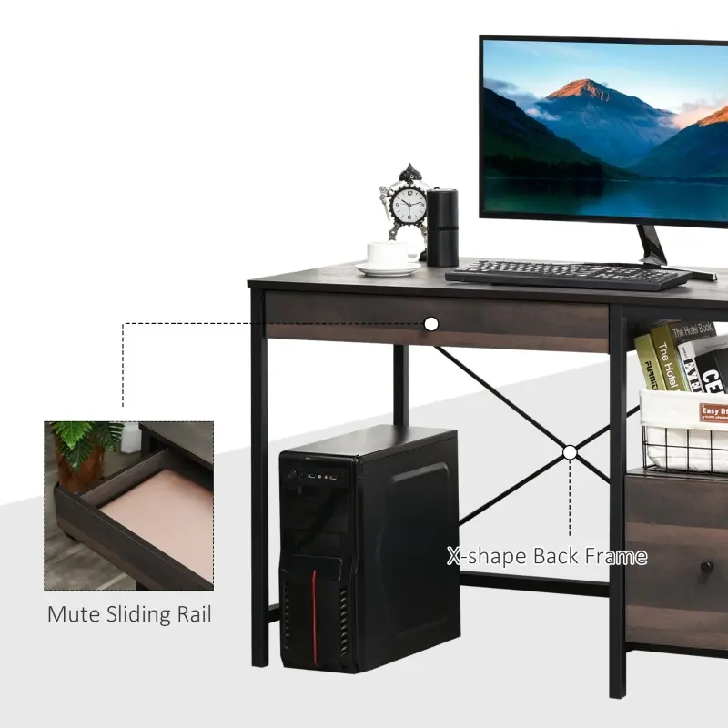 HOMCOM Home Office Writing Desk with File Storage Drawer, Walnut Brown