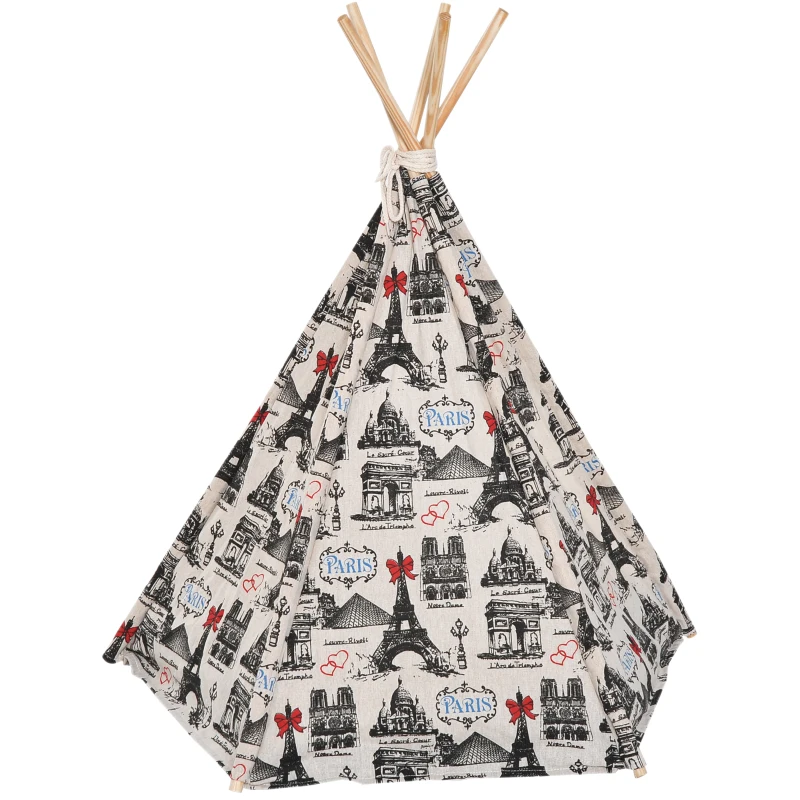 PawHut Foldable Teepee Puppy Dog Cat Bed Tents & Houses Pet Small Washable with Cushion
