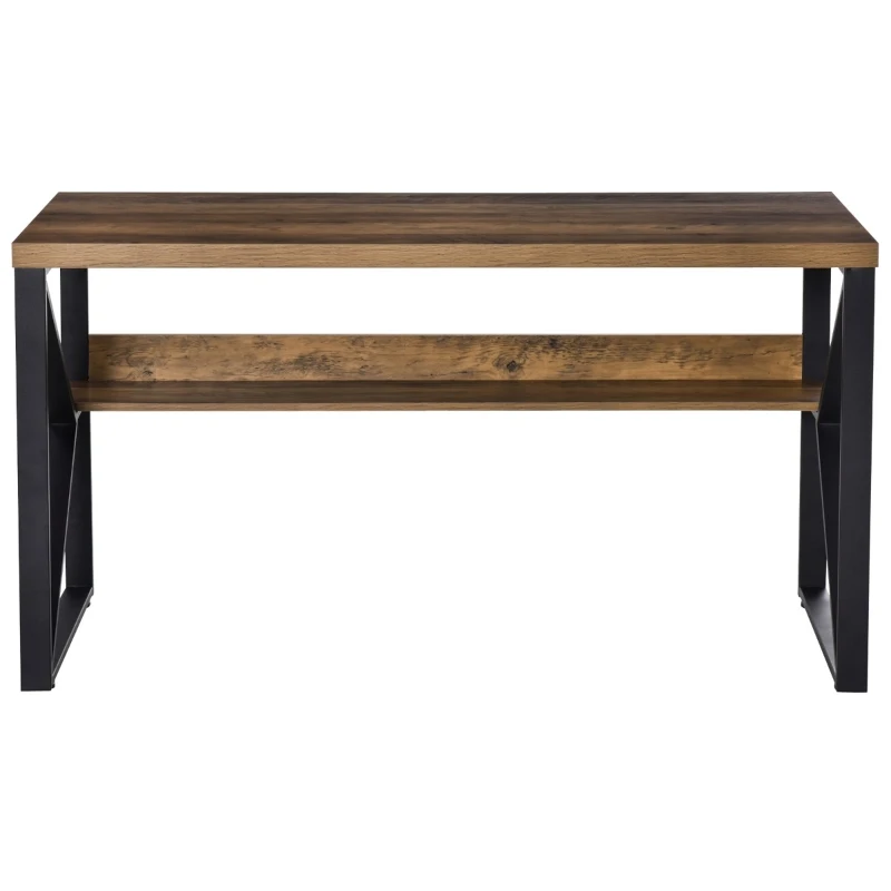 HOMCOM 55 Inch Industrial Writing Desk with Storage Shelf, Computer Desk with K-Shaped Steel Frame and Adjustable Footpads for Office, Black/Brown