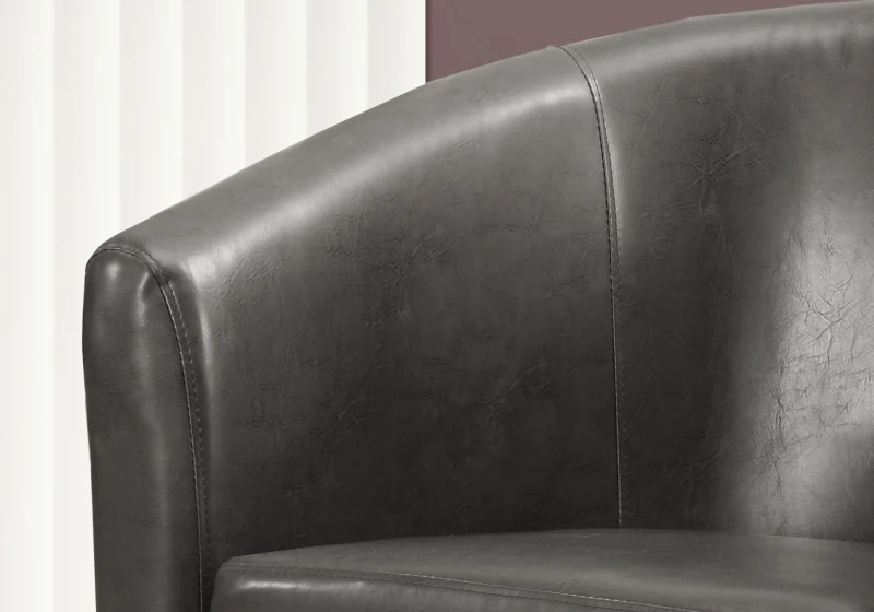 Monarch Modern Upholstered Leather-Look Curved Back Barrel Tub Chair with Matching Ottoman - Charcoal Grey