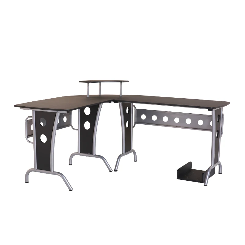 HOMCOM 65" L-Shape Desk Corner Computer Table Space Saving Home Office Wood with CPU Stand Black