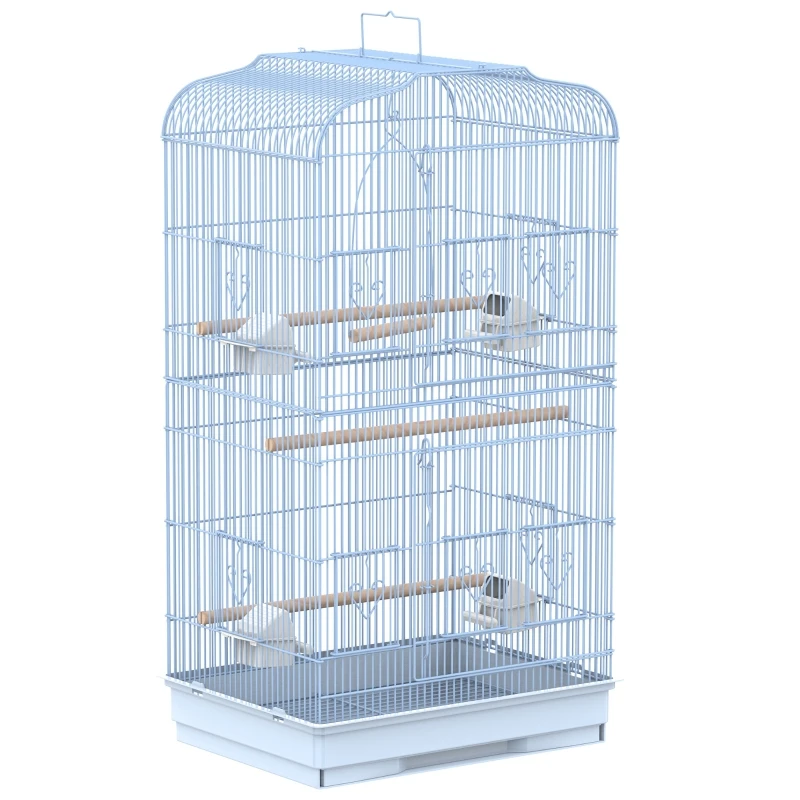 PawHut 36" Bird Cage Macaw Play House Cockatoo Parrot Finch Flight Cage 2 Doors Perch 4 Feeder Pet Supplies White