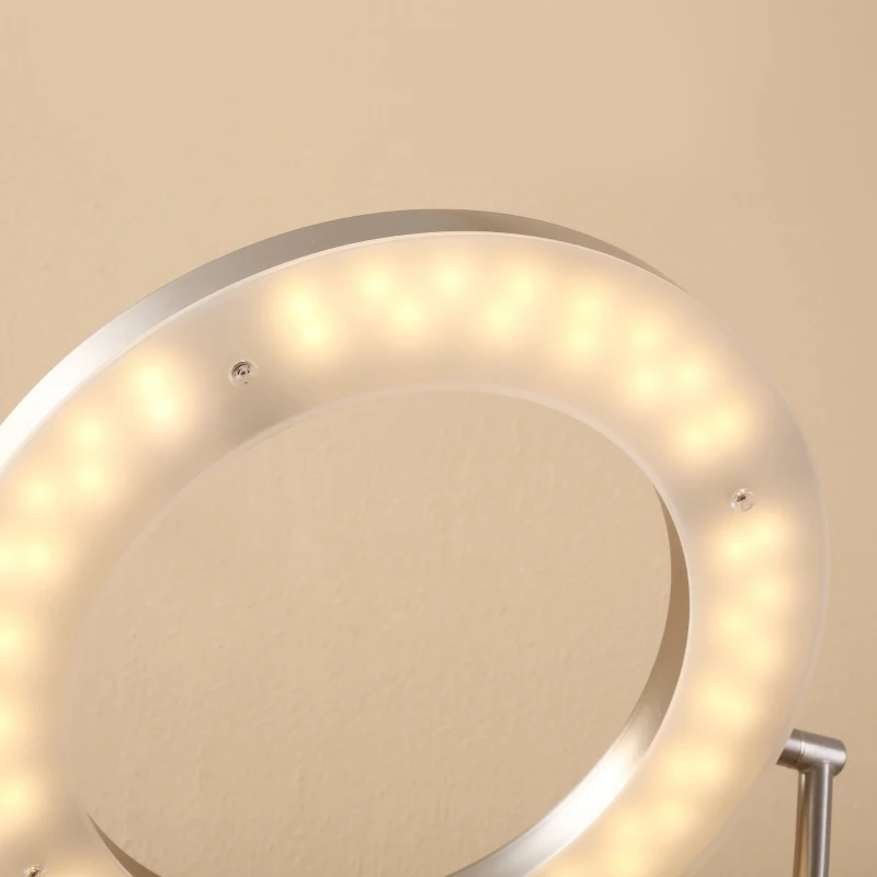 HOMCOM Modern LED 2 Light Floor Lamp, Tall Standing Lamp with Rotatable Ring Light and Height Adjustable Side Light for Living Room or Bedroom, Silver