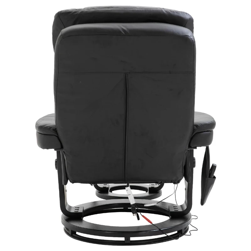 HOMCOM PU Leather Massage Sofa Recliner Chair with Ottoman Heated 10 Point Vibration Swiveling Armchair, Black