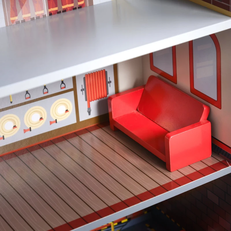 Qaba Kids Play Set 2 in 1 Multifunction Kitchen and Doll House with Realistic Function