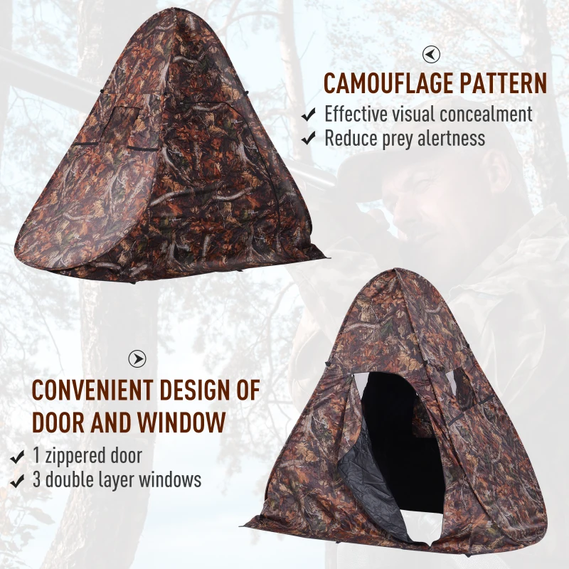 Outsunny Pop Up Ground Hunting Tent Outdoor Shooting Birdwatching Blind Hide Tent w/ Carry Bag 1-2 Person Portable Camouflage