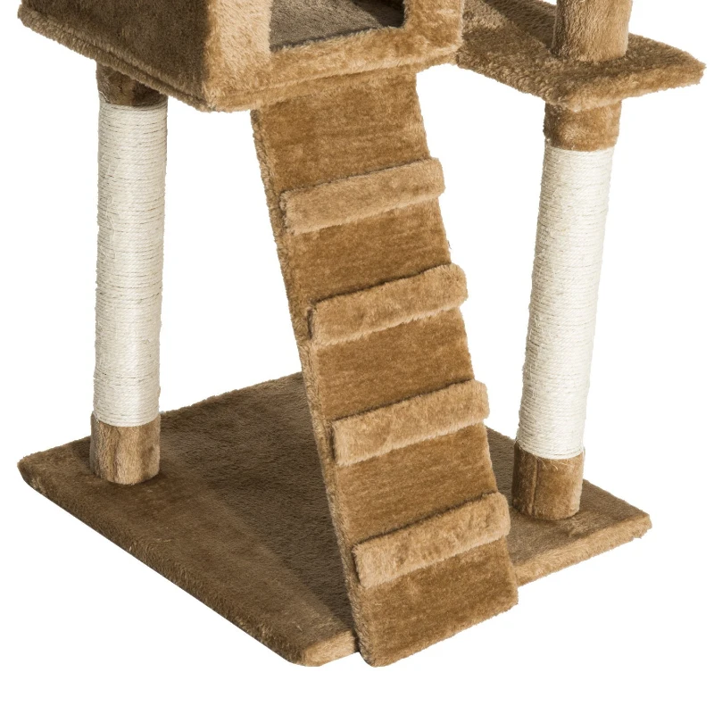 PawHut 52" Multi-Level Tower Cat Tree Condo Furniture Kitty Scratching with Toy  Dark Beige