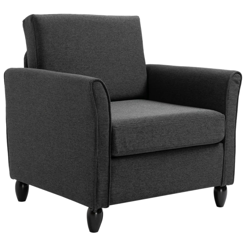 HOMCOM Single Armchair Cushion Padded Sofa Chair Wooden Seat Living Room Furniture