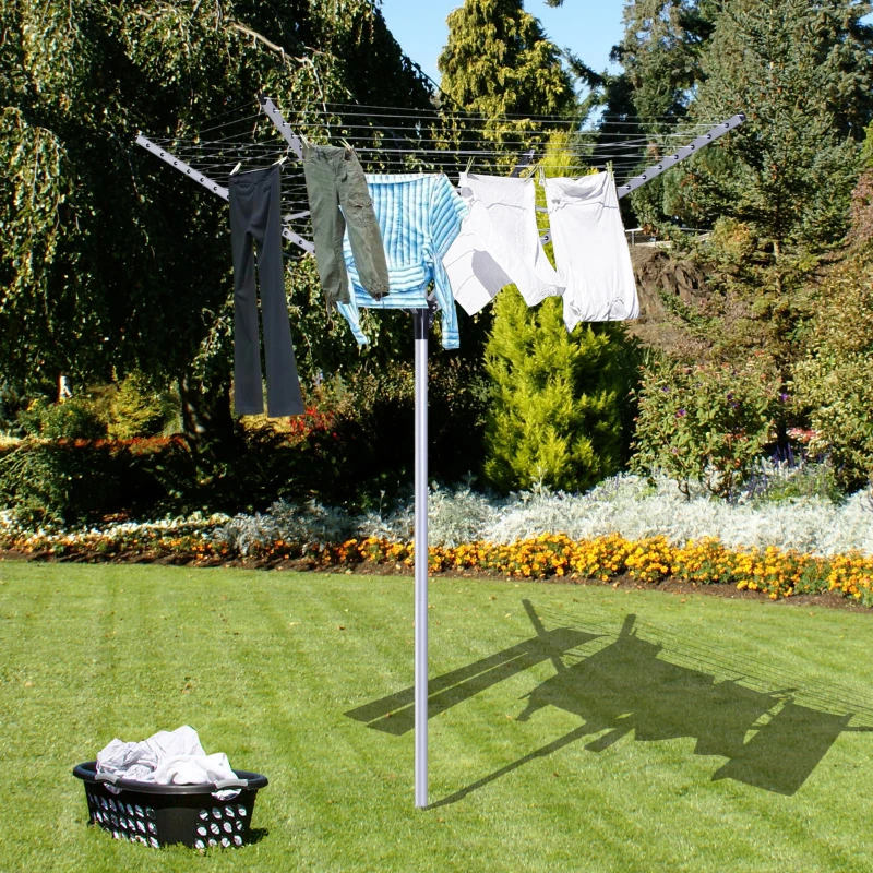 HOMCOM 164ft 15-line Rotary Outdoor Umbrella Drying Rack Aluminum Post
