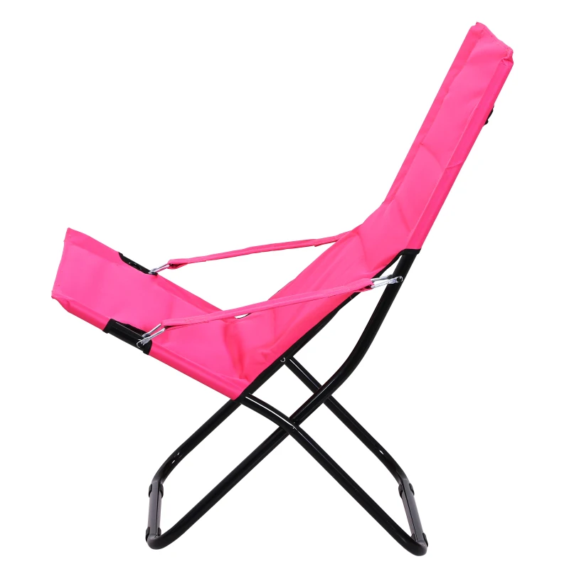Outsunny Beach Chair Portable Ergonomic w/ Armrest Pink