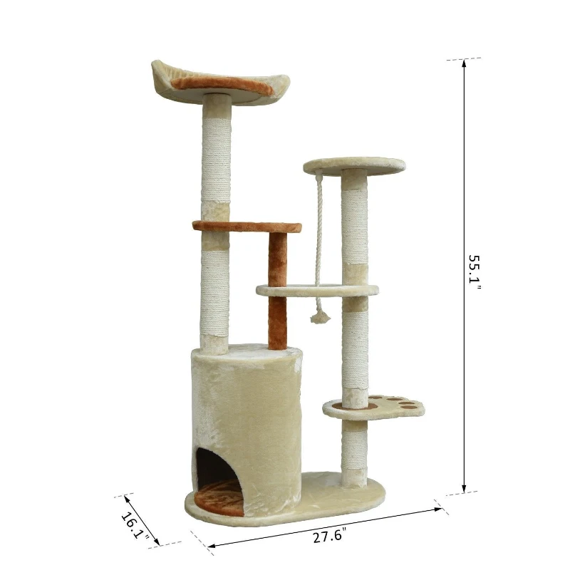 Pawhut 55" Cat Tree Condo Scratching Post Furniture Scratcher House