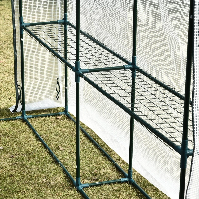 Outsunny 7' x 3' x 7' Outdoor Walk-In Greenhouse, Plant Nursery with Roll-up Windows, PE Cover, and 3 Wire Shelves