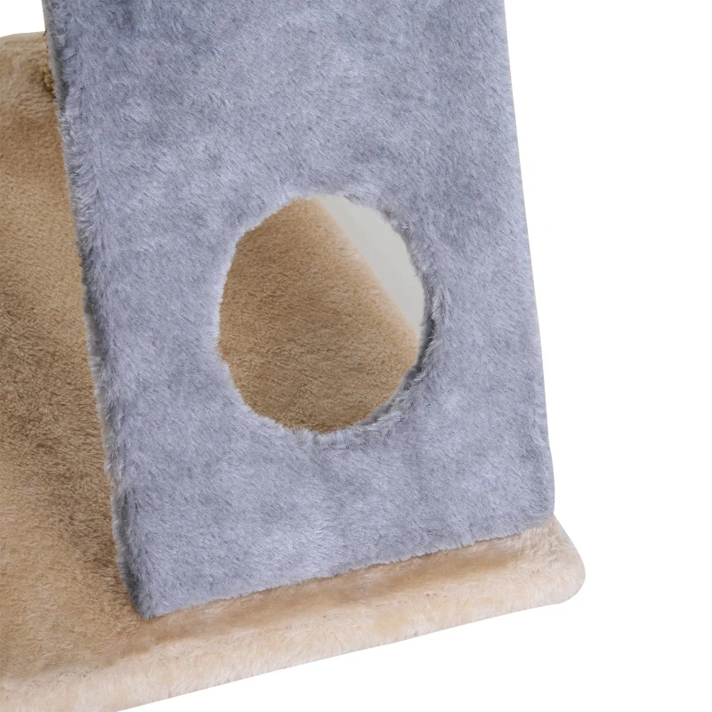 PawHut Cat Tree Tower with Natural Seaweed Scratch Posts Plush Perch  Ladder and Teasing Toy Ball