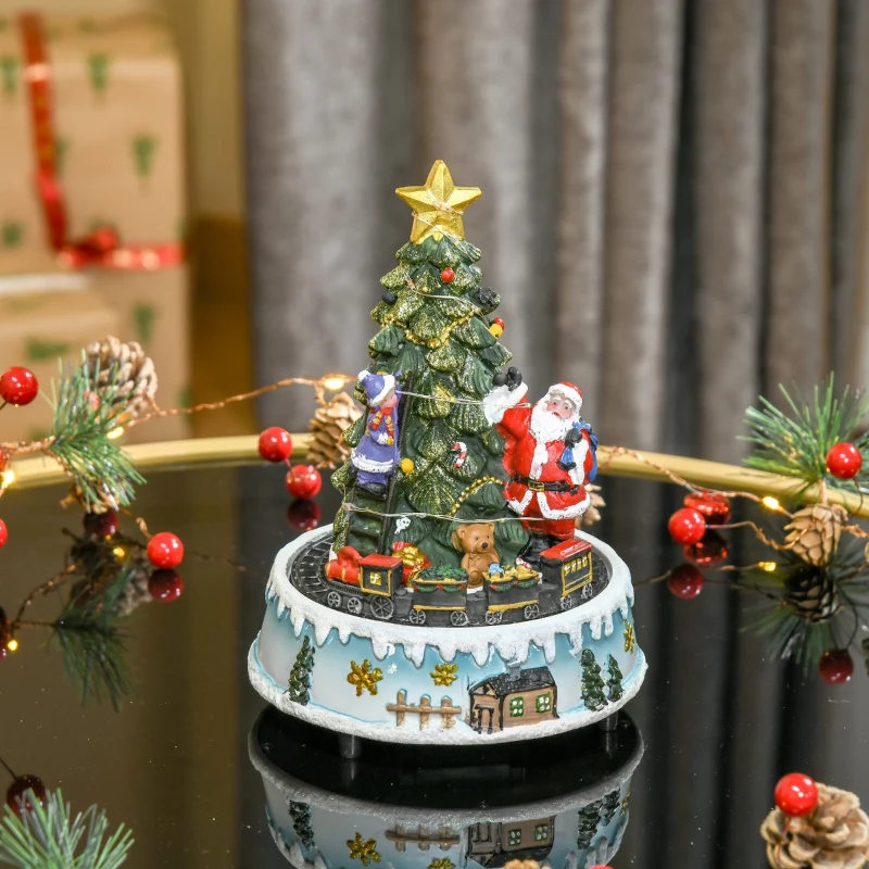 HOMCOM Animated Christmas Tree Scene, Pre-Lit Musical Collectable Decor with Moving Train and Santa, Winter Wonderland Set for Indoor Holiday Display