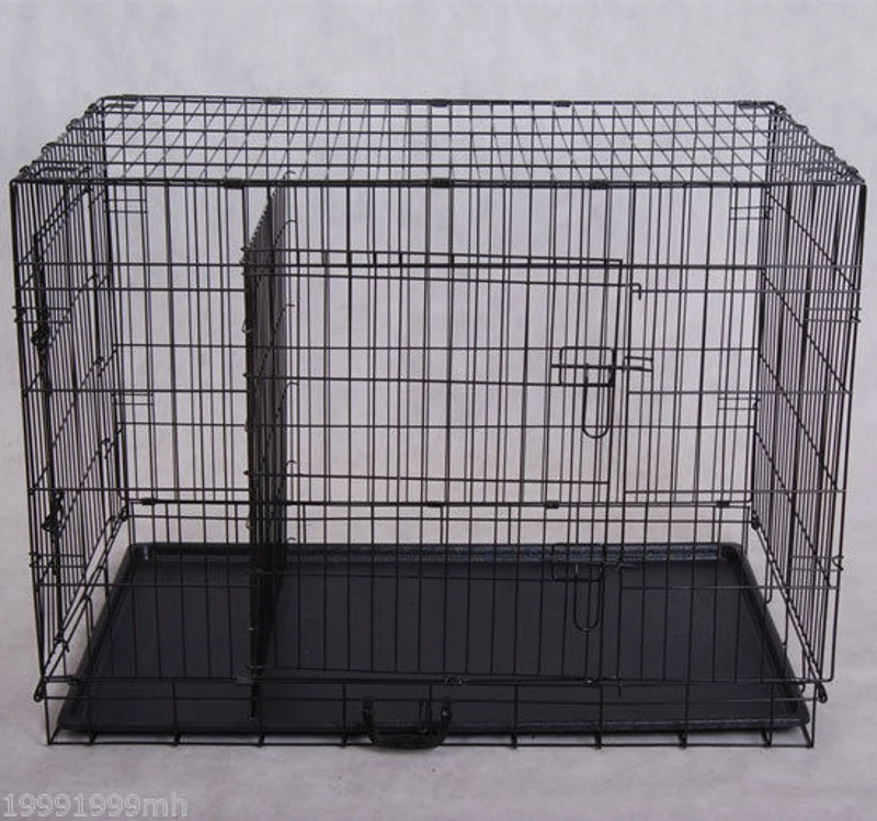 PawHut 36-inch Two Door Folding Metal Dog Crate Cage Kennel with Divider